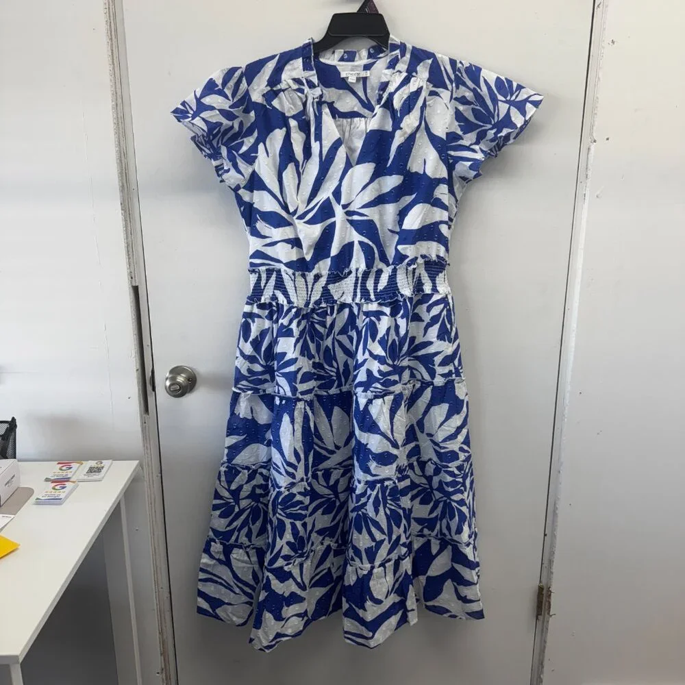 Chicos Flutter Sleeved Maxi Dress - Blue & White Vacation Dress - Chicos Size 3 - Picture 11 of 12